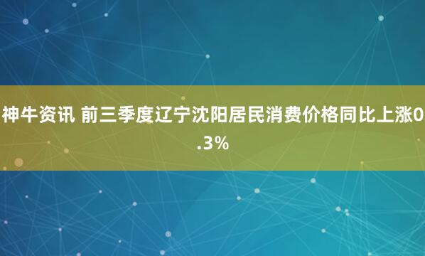 神牛资讯 前三季度辽宁沈阳居民消费价格同比上涨0.3%